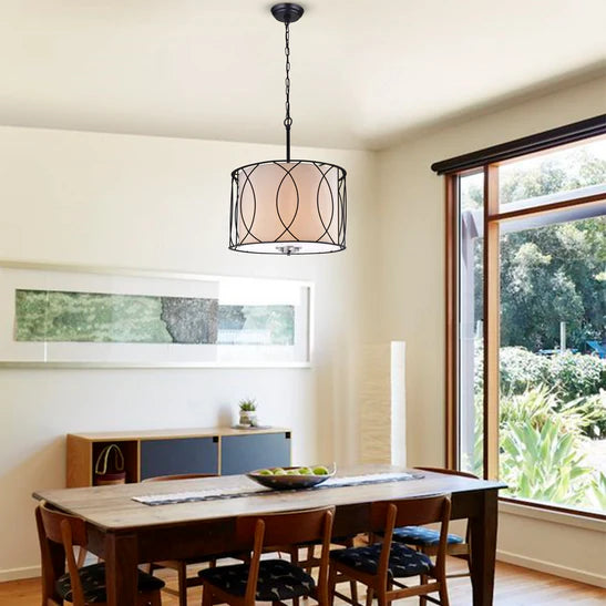 3-Light Shaded Drum Pendant
